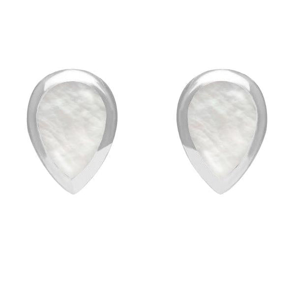 Sterling Silver Mother of Pearl Small Teardrop Stud Earrings. E768.