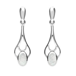 Sterling Silver Mother of Pearl Spoon Drop Earrings. E138.
