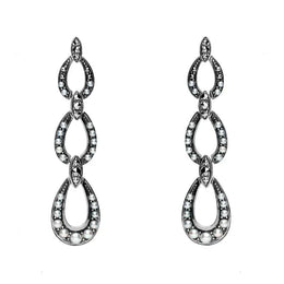 Sterling Silver Pearl and Marcasite Triple Open Oval Drop Earrings E1692