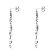 Sterling Silver Pearl and Marcasite Triple Open Oval Drop Earrings E1692