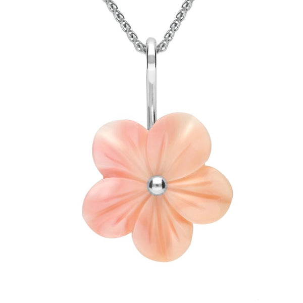 Sterling Silver Pink Conch Desert Rose Tuberose Necklace, P2858