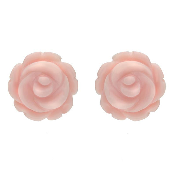 Sterling Silver Pink Conch Tuberose Rose Stud Earrings E2150