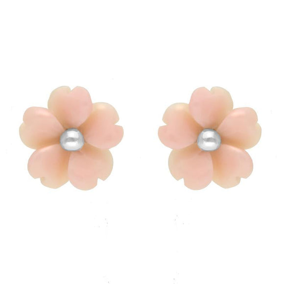 Sterling Silver Pink Conch Tuberose Gypsophila Stud Earrings, E2156.