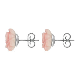 Sterling Silver Pink Conch Tuberose Rose Stud Earrings, E2151.