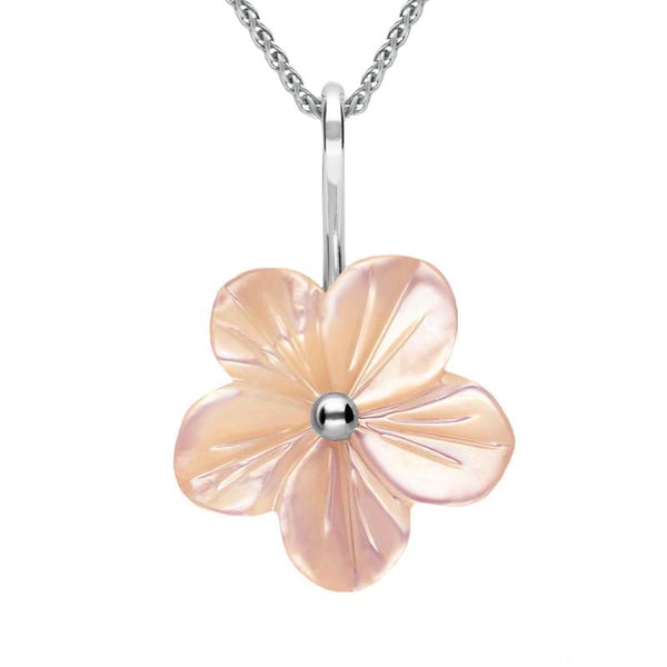 Sterling Silver Pink Mother of Pearl Tuberose Desert Rose Necklace P2858