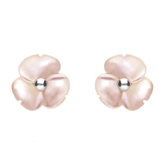 Sterling Silver Pink Mother of Pearl Clover Tuberose Stud Earrings, E2159