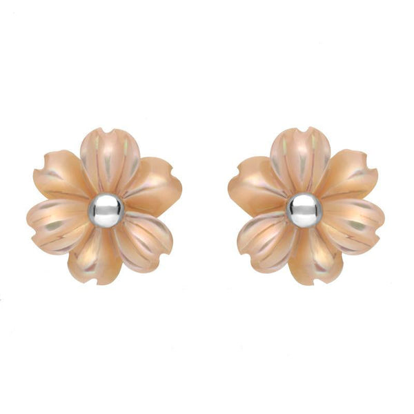 Sterling Silver Pink Mother of Pearl Dahlia Tuberose Stud Earrings, E2155