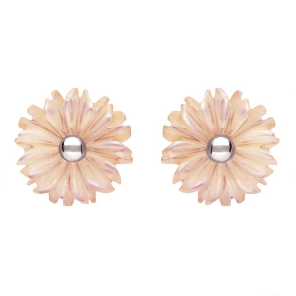 Sterling Silver Pink Mother of Pearl Daisy Tuberose Stud Earrings, E2161