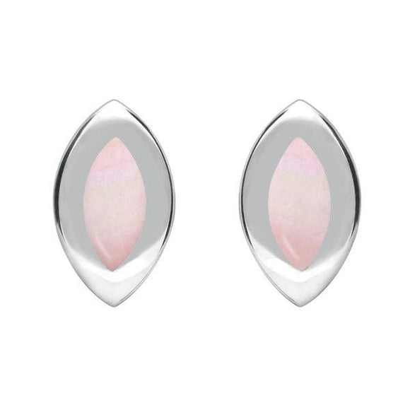 Sterling Silver Pink Mother of Pearl Framed Marquise Stud Earrings. E561.