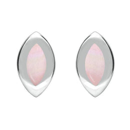Sterling Silver Pink Mother of Pearl Framed Marquise Stud Earrings. E561.