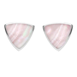 Sterling Silver Pink Mother of Pearl Large Curved Triangle Stud Earrings. E209. 