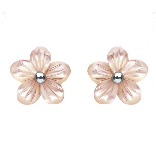 Sterling Silver Pink Mother of Pearl Tuberose Pansy Stud Earrings, E2153