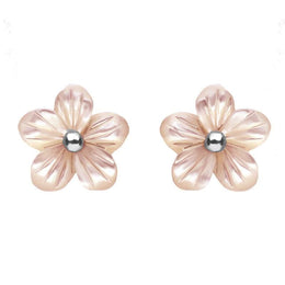 Sterling Silver Pink Mother of Pearl Tuberose Pansy Stud Earrings, E2153
