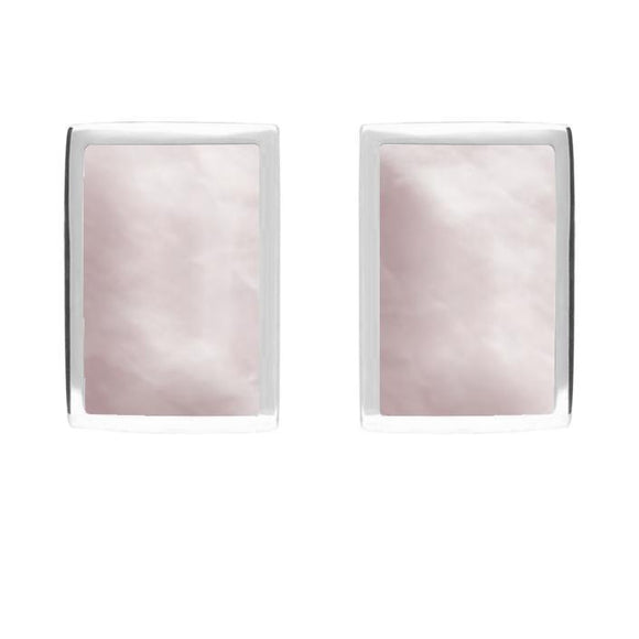 Sterling Silver Pink Mother of Pearl Oblong Stud Earrings. E014.