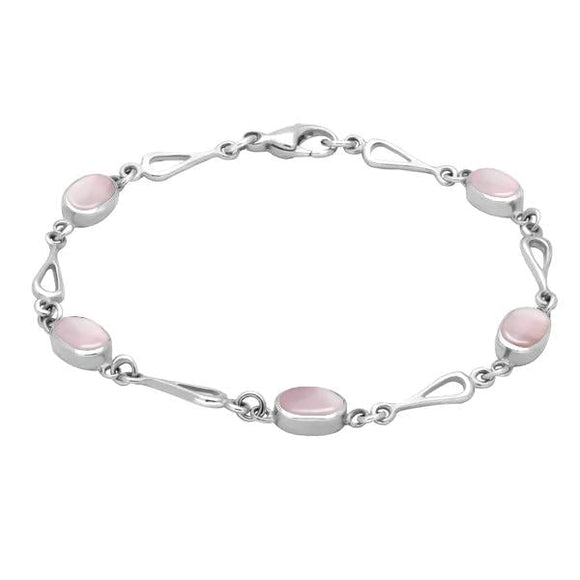 Sterling Silver Pink Mother of Pearl Oval Spoon Bracelet. B231.