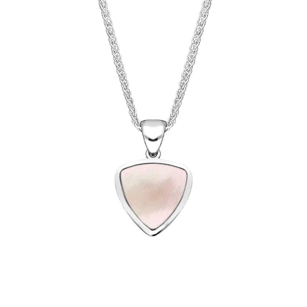 Sterling Silver Pink Mother of Pearl Small Curved Triangle Necklace. P323.
