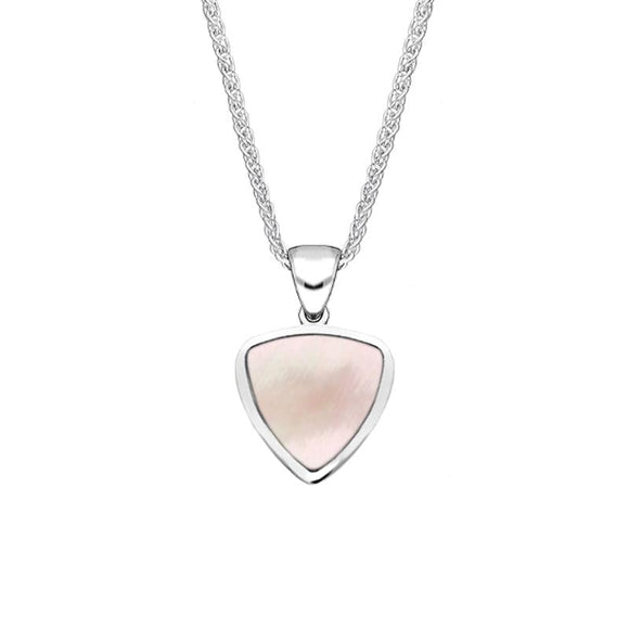 Sterling Silver Pink Mother of Pearl Small Curved Triangle Necklace. P323.