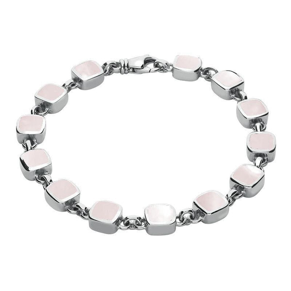 Sterling Silver Pink Mother of Pearl Square Cushion Bracelet. B538.