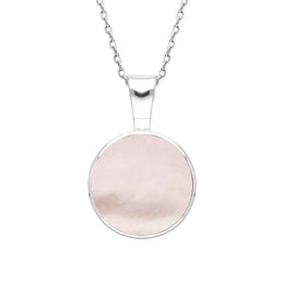 Sterling Silver Pink Mother of Pearl Heritage Round Necklace. P018.