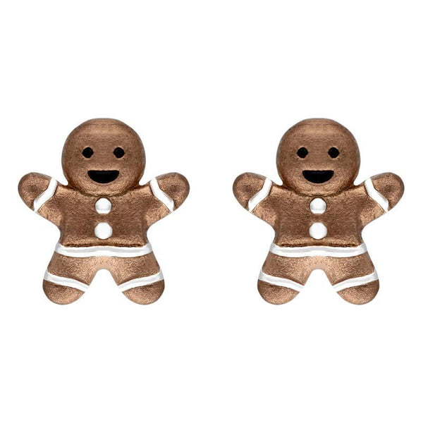 Sterling Silver Rose Gold Gingerbread Man Stud Earrings E2467