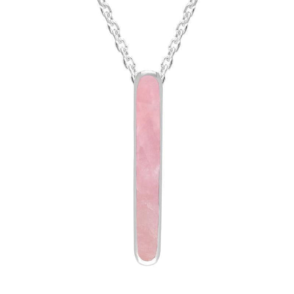 Sterling Silver Rose Quartz Lineaire Drop Oval Necklace P2989