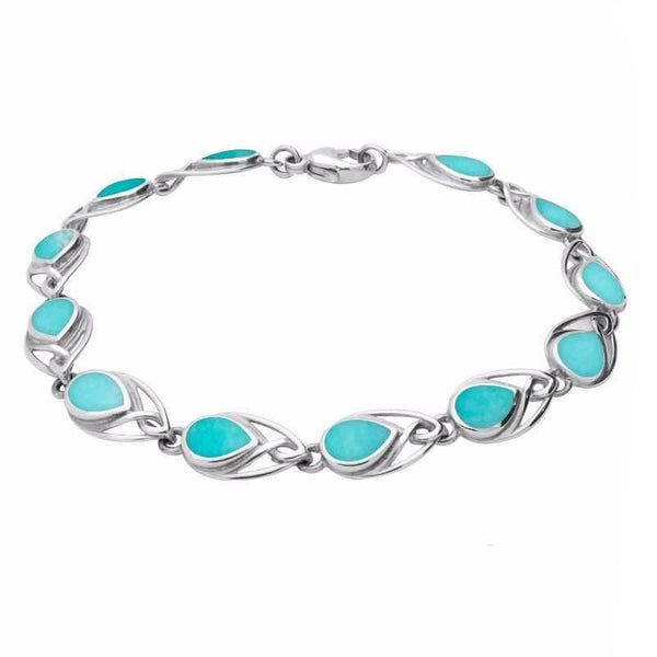 Sterling Silver Turquoise Celtic Twelve Stone Pear Bracelet. B599.