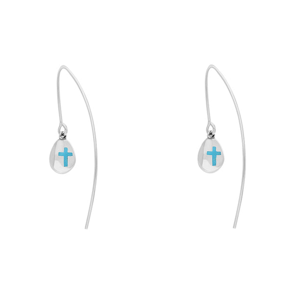 Sterling Silver Turquoise Cross Disc Drop Earrings, E1374.