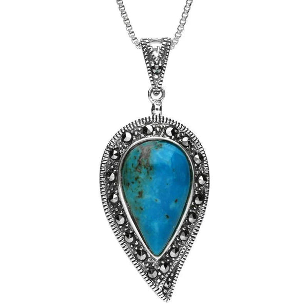 Sterling Silver Turquoise Marcasite Pear Necklace, P2120.