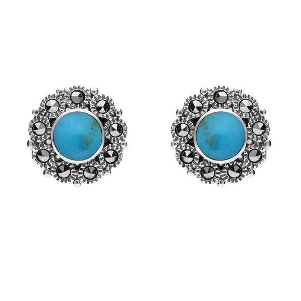 Sterling Silver Turquoise Marcasite Round Stud Earrings E1634