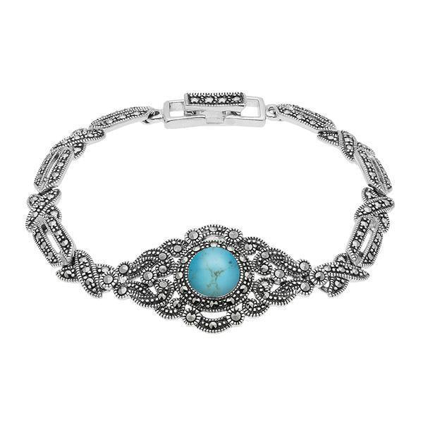 Sterling Silver Turquoise Marcasite Tappered Bracelet, B880.