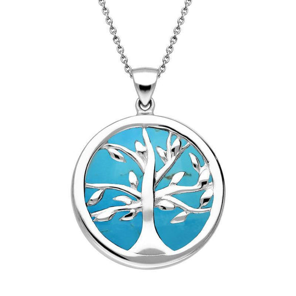 Sterling Silver Turquoise Medium Round Tree of Life Two Piece Set S065
