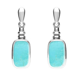 Sterling Silver Turquoise Oblong Bottle Top Drop Earrings. E055.