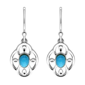 Sterling Silver Turquoise Open Flower Drop Earrings