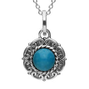 Sterling Silver Turquoise Ornate Rope Edge Necklace, P2090.