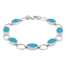 Sterling Silver Turquoise Oval Seven Stone Bracelet B185