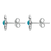 Sterling Silver Turquoise Round Four Petal Flower Stud Earrings E1624