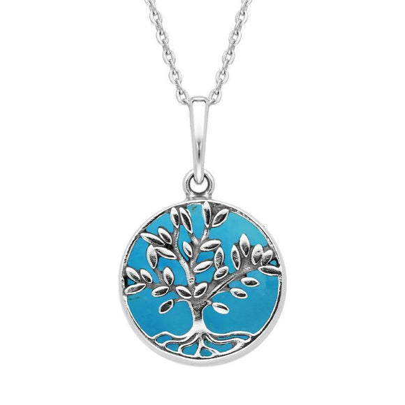 Sterling Silver Turquoise Round Large Leaves Tree of Life Two Piece Set S062Sterling Silver Turquoise Round Large Leaves Tree of Life Two Piece Set, S062.