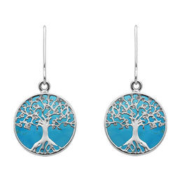Sterling Silver Turquoise Round Tree Drop Earrings E2429