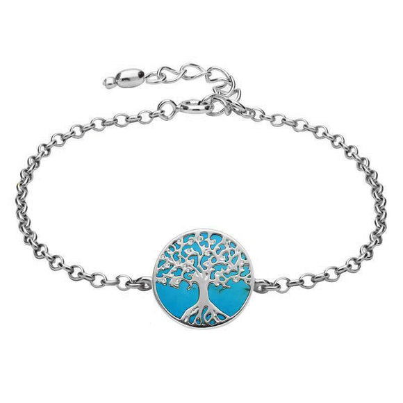 Sterling Silver Turquoise Round Tree of Life Chain Bracelet B1140