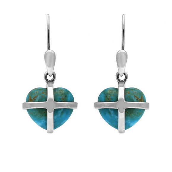 Sterling Silver Turquoise Small Cross Heart Drop Earrings E1287