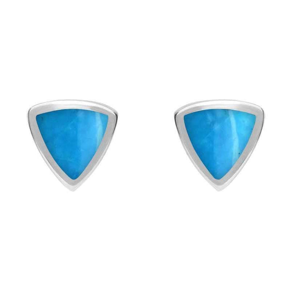 Sterling Silver Turquoise Small Curved Triangle Stud Earrings. E061.