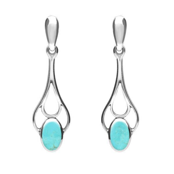 Sterling Silver Turquoise Spoon Drop Earrings. E138.