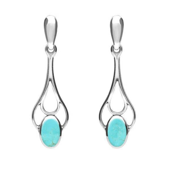 Sterling Silver Turquoise Spoon Drop Earrings. E138.