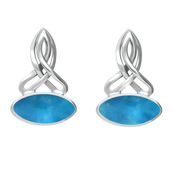 Sterling Silver Turquoise Wide Marquise Celtic Stud Earrings E977