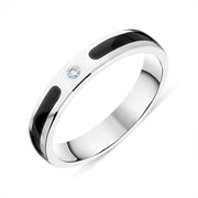 Sterling Silver Whitby Jet Diamond 4mm Patterned Wedding Band Ring R1194_4