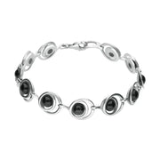 Sterling Silver Whitby Jet 11 Stone Round Swirl Bracelet, B1019