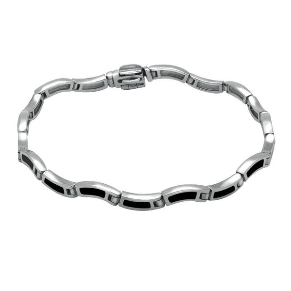 Sterling Silver Whitby Jet Eighteen Stone Wavy Link Bracelet. B570