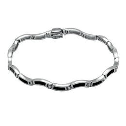 Sterling Silver Whitby Jet Eighteen Stone Wavy Link Bracelet. B570