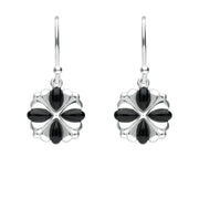 Sterling Silver Whitby Jet 4 stone Cross Drop Earrings. E1957