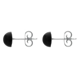 Sterling Silver Whitby Jet 8mm Domed Stud Earrings. E1725. 